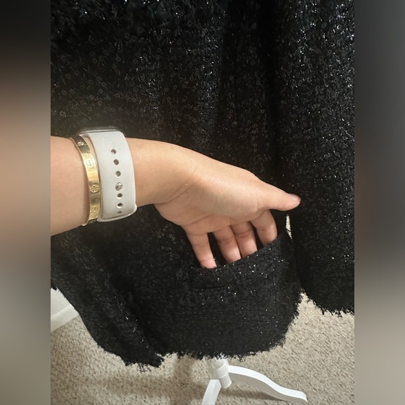 Chico's Women Black Tweed Sequin Blazer/Jacket with Fringe size 1 or small - Picture 5 of 7